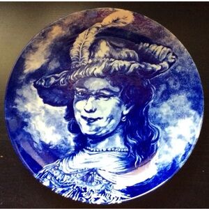 Collectible blue white collectible porcelain plate vintage